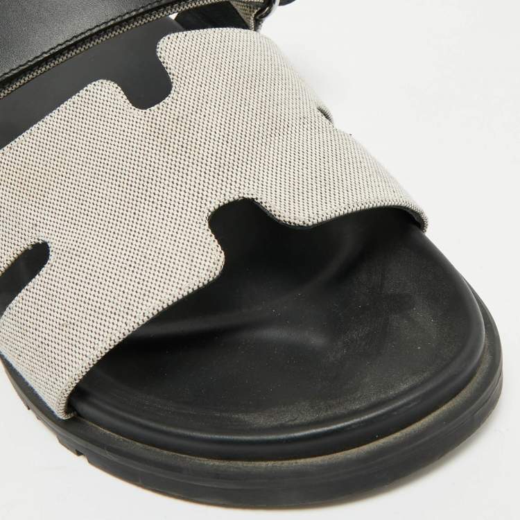 Pre Owned Hermes Grey/Black Canvas and Leather Chypre Sandals Size 40