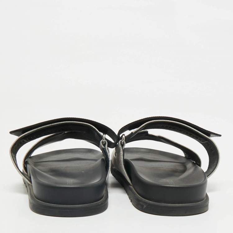Pre Owned Hermes Grey/Black Canvas and Leather Chypre Sandals Size 40