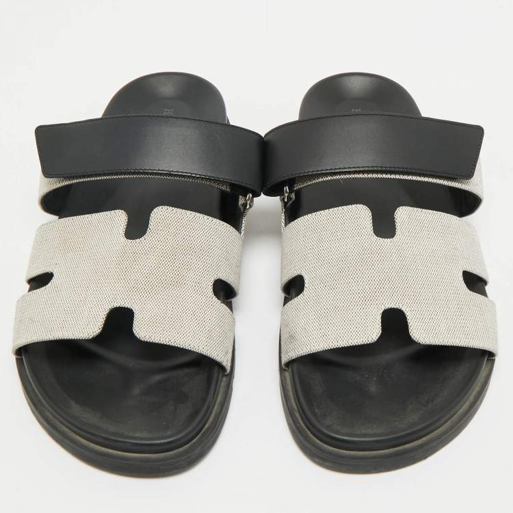 Pre Owned Hermes Grey/Black Canvas and Leather Chypre Sandals Size 40