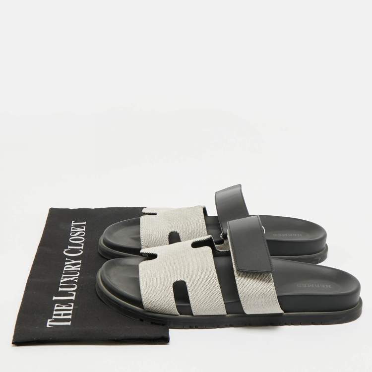 Pre Owned Hermes Grey/Black Canvas and Leather Chypre Sandals Size 40