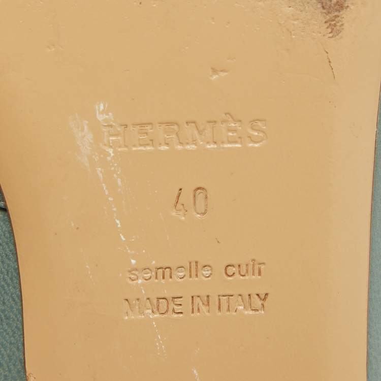 Pre Owned Hermes Blue Leather Gold Plated Oz Mule Sandals Size 40