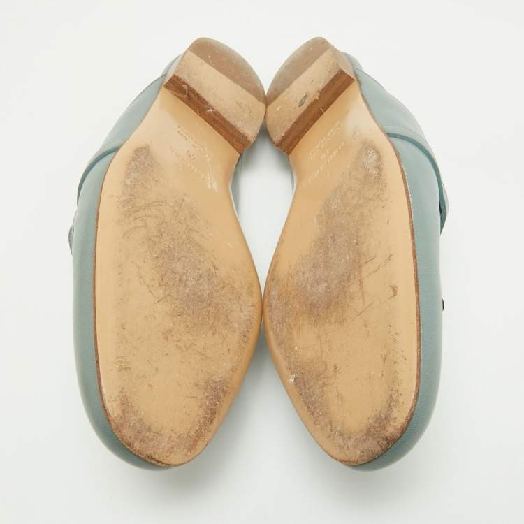 Pre Owned Hermes Blue Leather Gold Plated Oz Mule Sandals Size 40