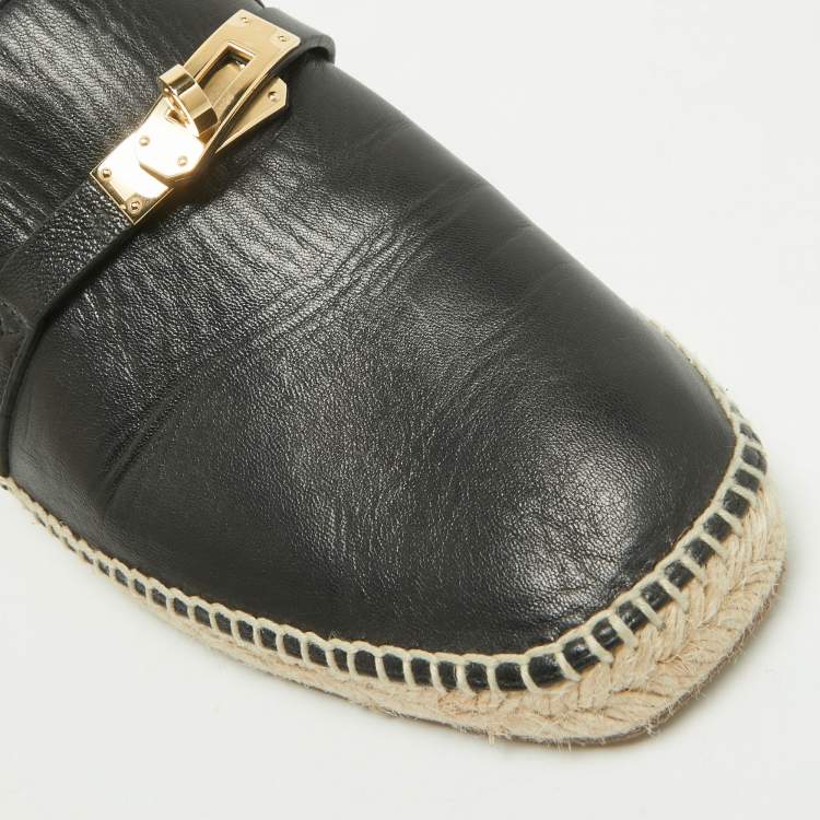 Pre Owned Hermes Black Leather Oz Espadrille Sandals Size 40
