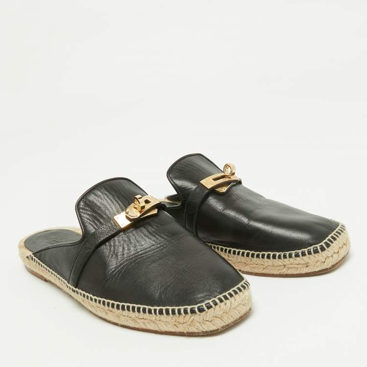 Pre Owned Hermes Black Leather Oz Espadrille Sandals Size 40