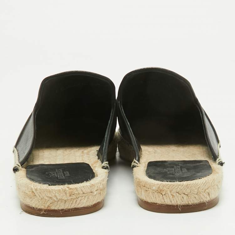 Pre Owned Hermes Black Leather Oz Espadrille Sandals Size 40
