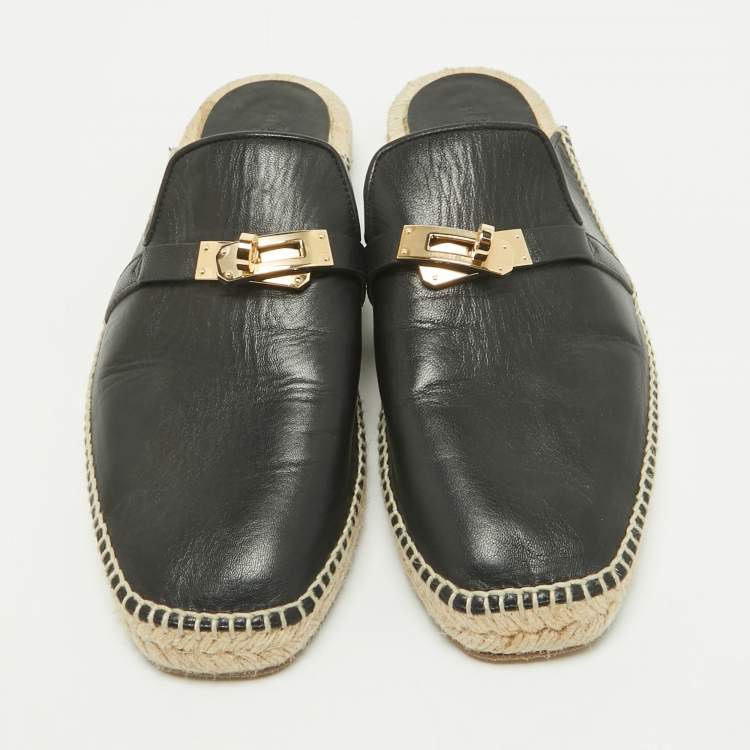 Pre Owned Hermes Black Leather Oz Espadrille Sandals Size 40
