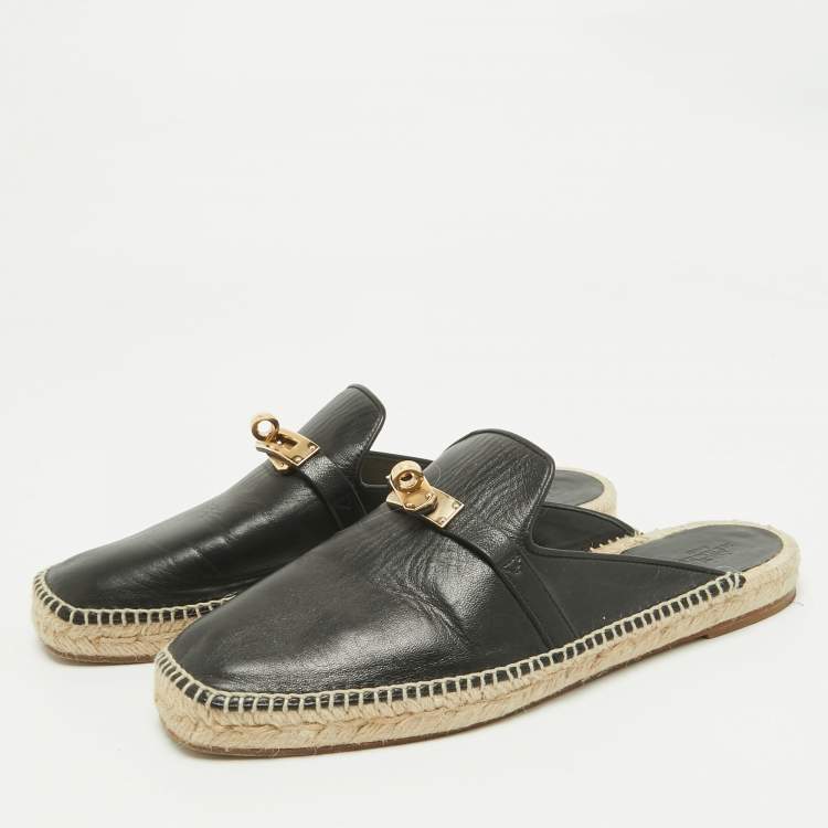 Pre Owned Hermes Black Leather Oz Espadrille Sandals Size 40