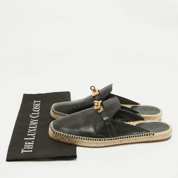 Pre Owned Hermes Black Leather Oz Espadrille Sandals Size 40