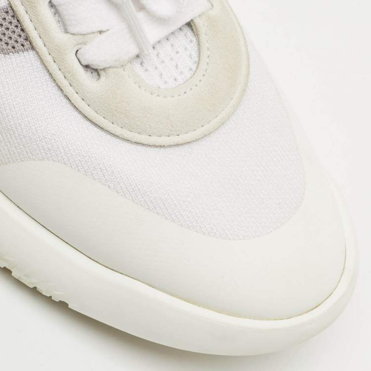 Pre Owned Hermes White/Grey Knit Fabric Crew Sneakers Size 37