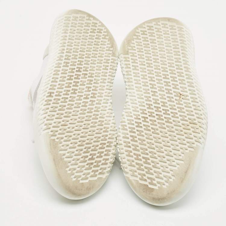 Pre Owned Hermes White/Grey Knit Fabric Crew Sneakers Size 37