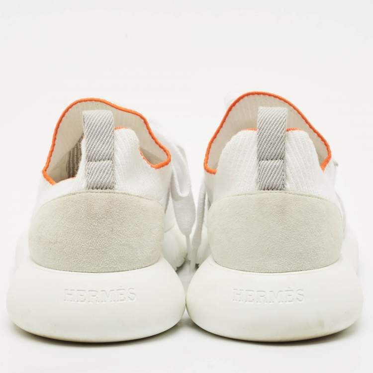 Pre Owned Hermes White/Grey Knit Fabric Crew Sneakers Size 37