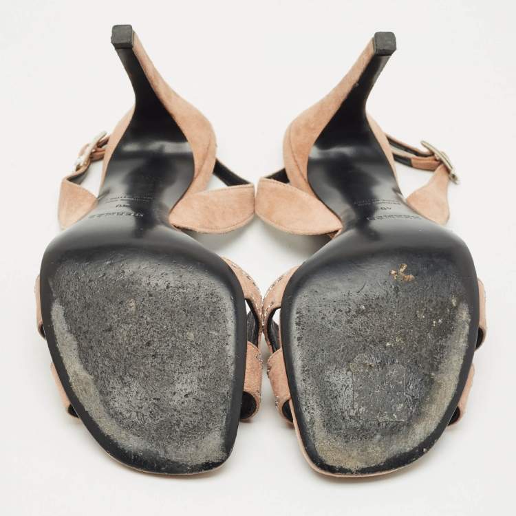 Pre Owned Hermes Beige Suede Crystal Embellished Heden Sandals Size 40
