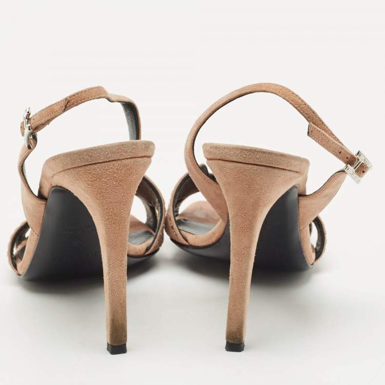 Pre Owned Hermes Beige Suede Crystal Embellished Heden Sandals Size 40