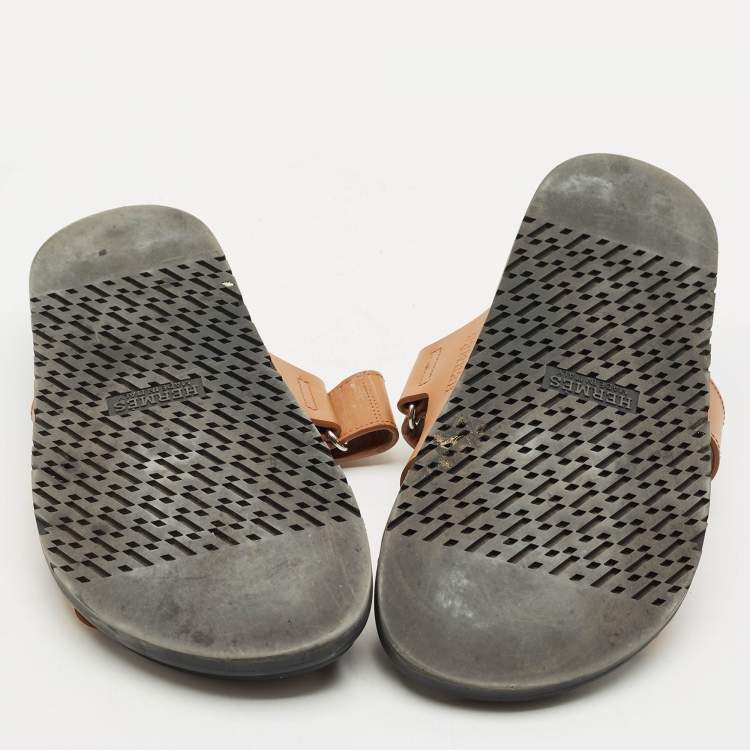 Pre Owned Hermes Brown Leather Chypre Sandals Size 39.5