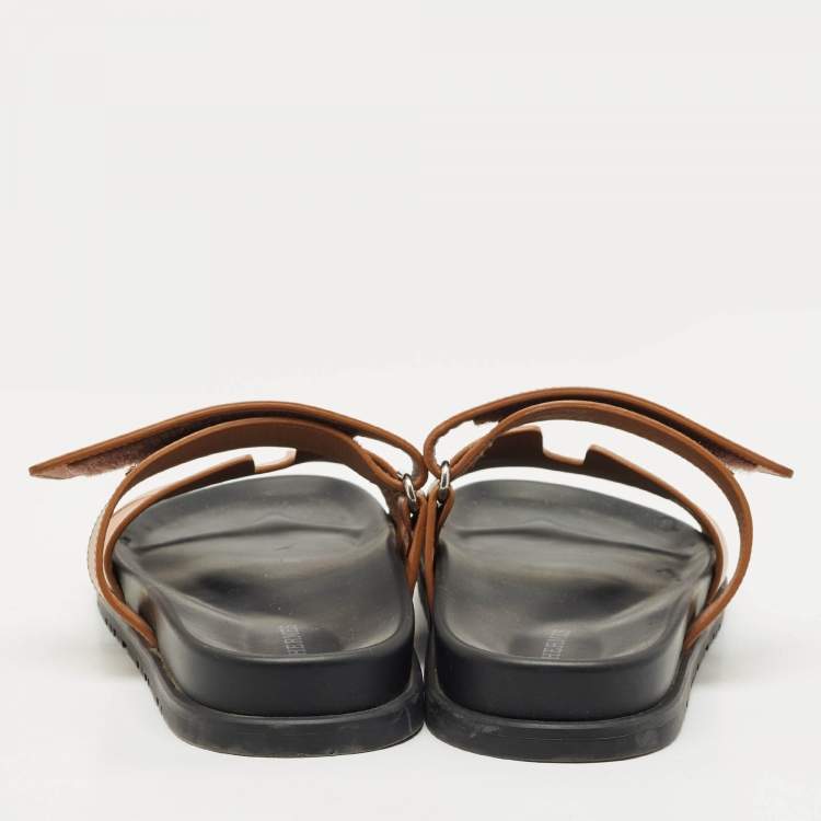 Pre Owned Hermes Brown Leather Chypre Sandals Size 39.5