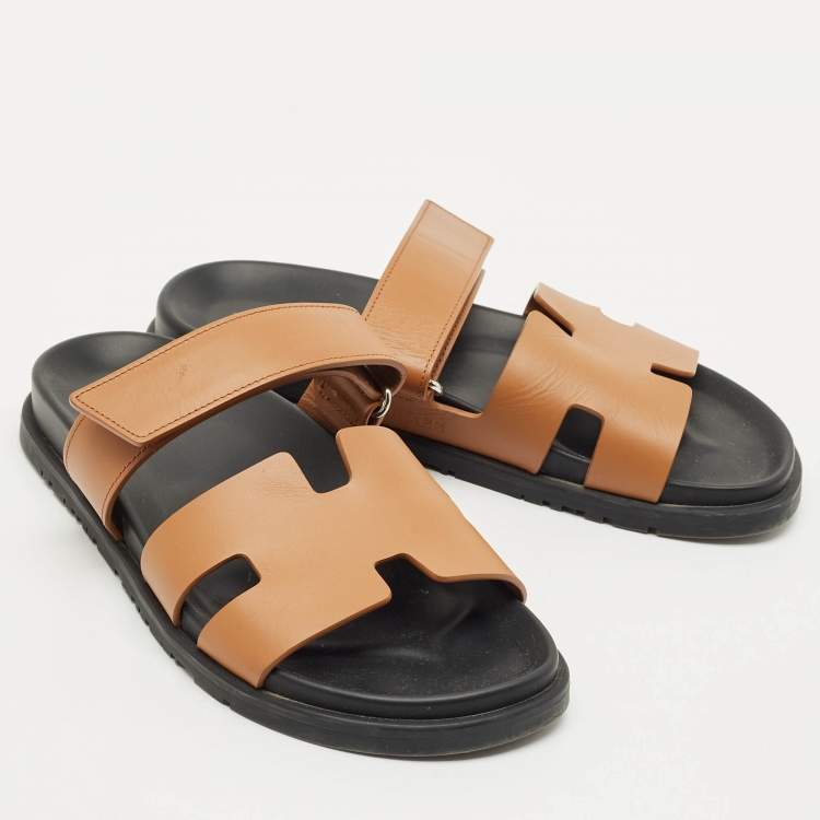 Pre Owned Hermes Brown Leather Chypre Sandals Size 39.5