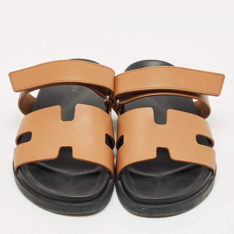 Pre Owned Hermes Brown Leather Chypre Sandals Size 39.5