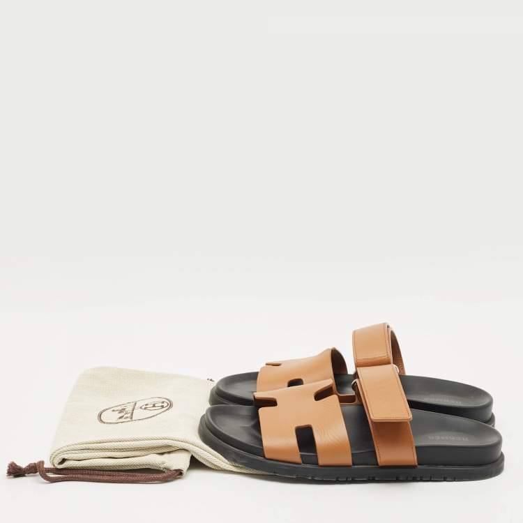 Pre Owned Hermes Brown Leather Chypre Sandals Size 39.5
