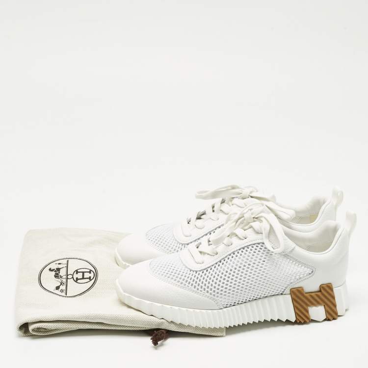 Pre Owned Hermès White Mesh and Suede Bouncing Sneakers Size 39.5