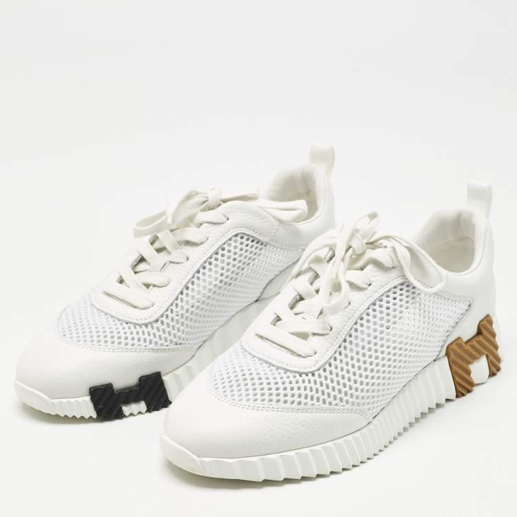 Pre Owned Hermès White Mesh and Suede Bouncing Sneakers Size 39.5