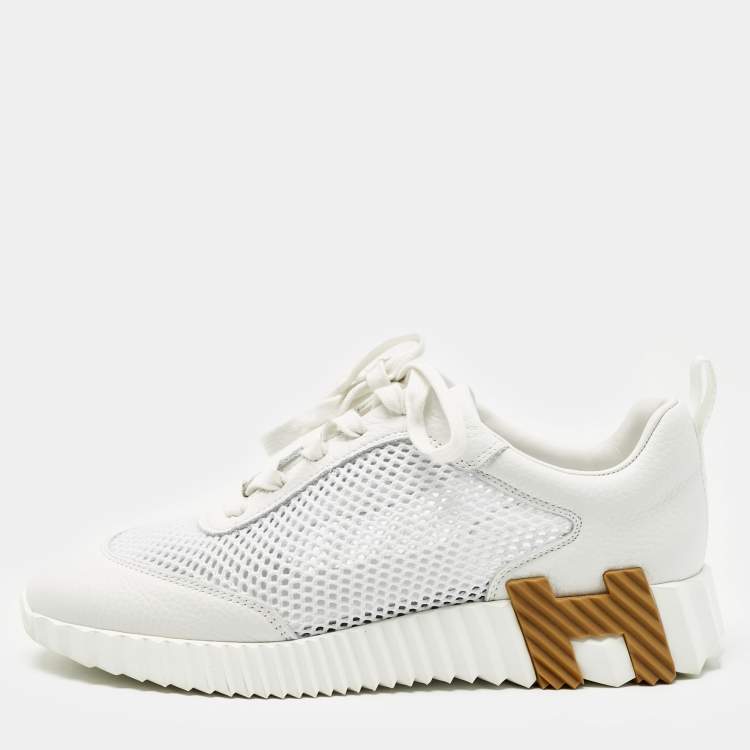 Pre Owned Hermès White Mesh and Suede Bouncing Sneakers Size 39.5