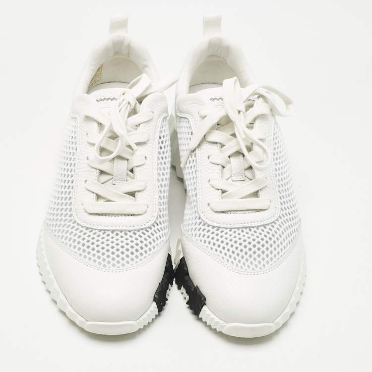 Pre Owned Hermès White Mesh and Suede Bouncing Sneakers Size 39.5