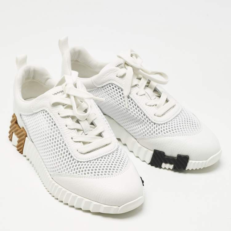 Pre Owned Hermès White Mesh and Suede Bouncing Sneakers Size 39.5