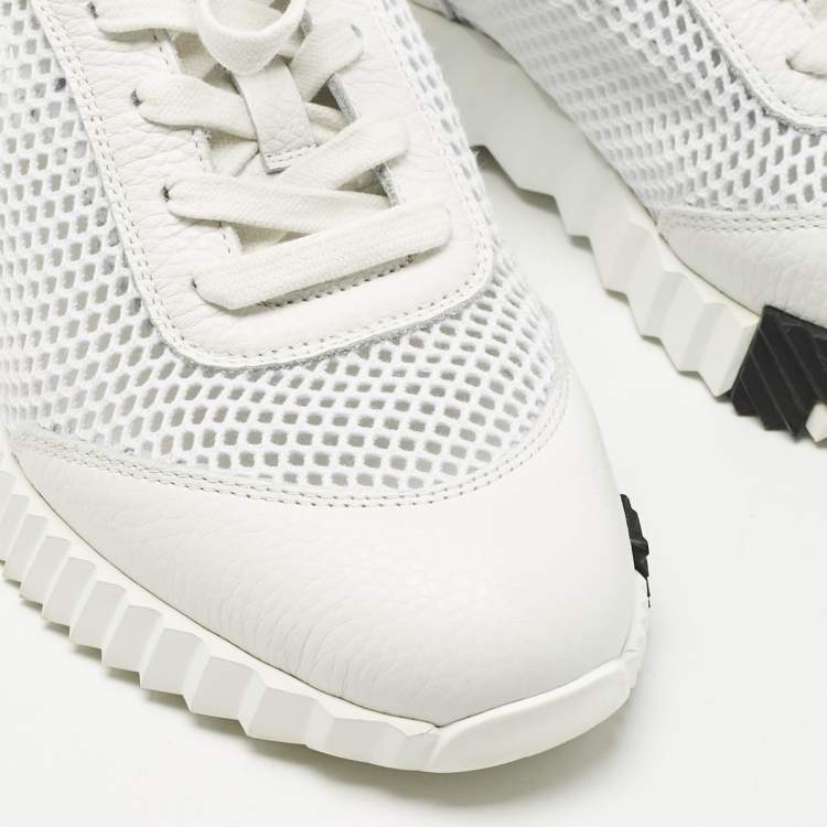 Pre Owned Hermès White Mesh and Suede Bouncing Sneakers Size 39.5