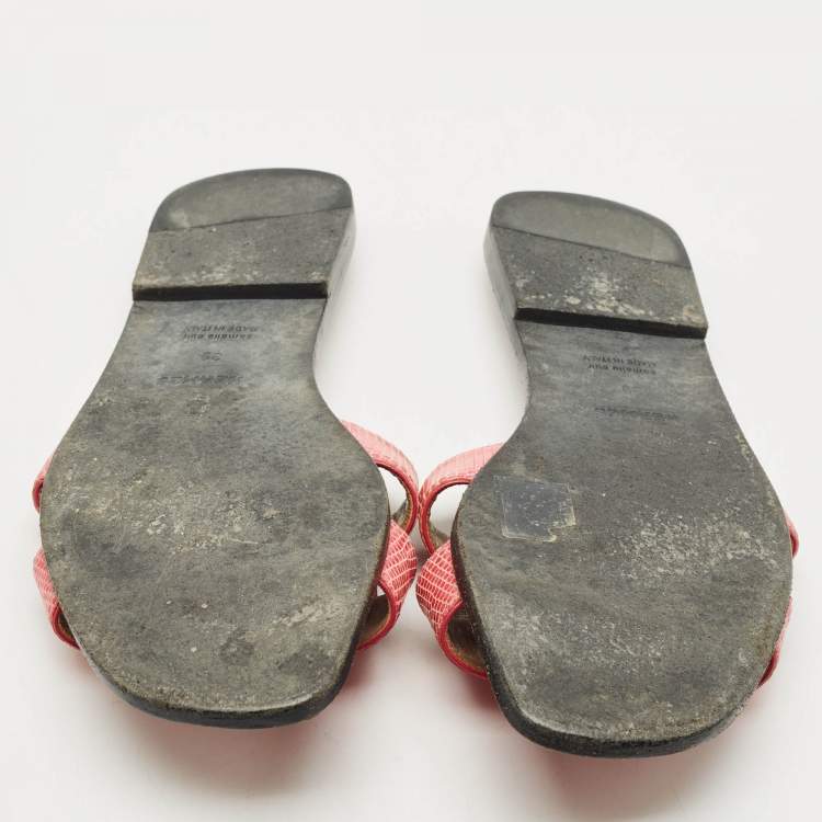 Pre Owned Hermès Pink Lizard Leather Oran Flat Slides Size 39