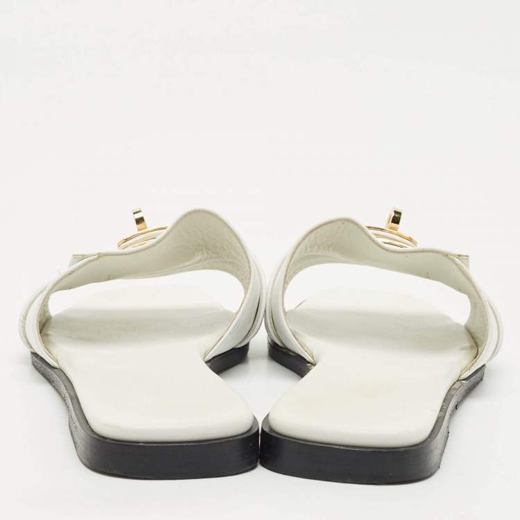 Pre Owned Hermès White Leather Giulia Flat Sandals Size 38.5