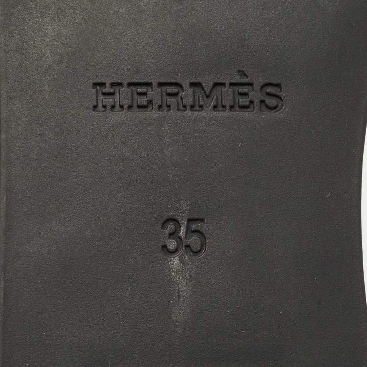 Pre Owned Hermes Black Rubber Aloha Flat Slides  Size 35