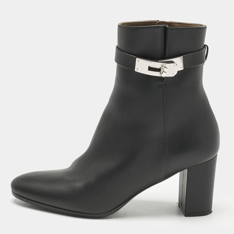 Pre Owned Hermes Black Leather Saint Germain Ankle Boots Size 37.5