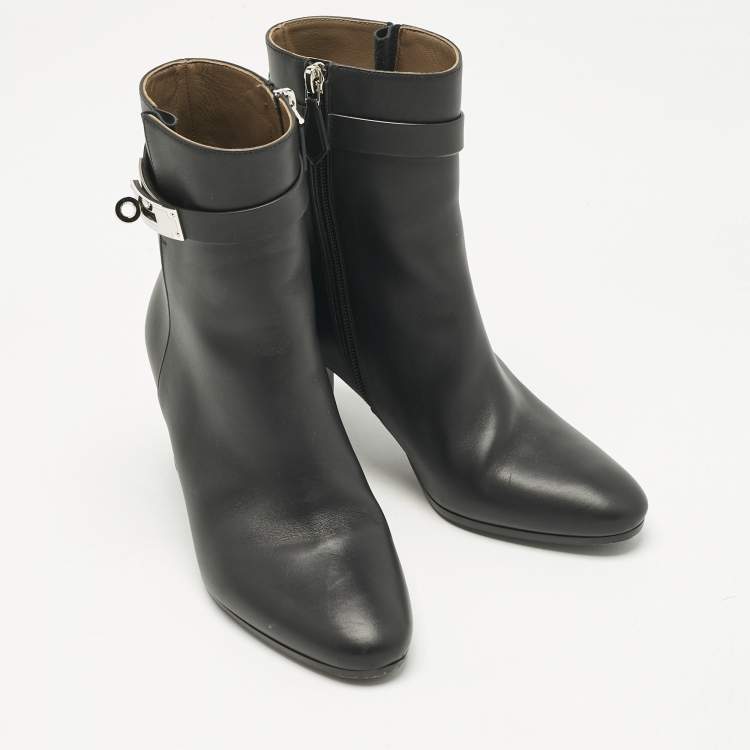 Pre Owned Hermes Black Leather Saint Germain Ankle Boots Size 37.5