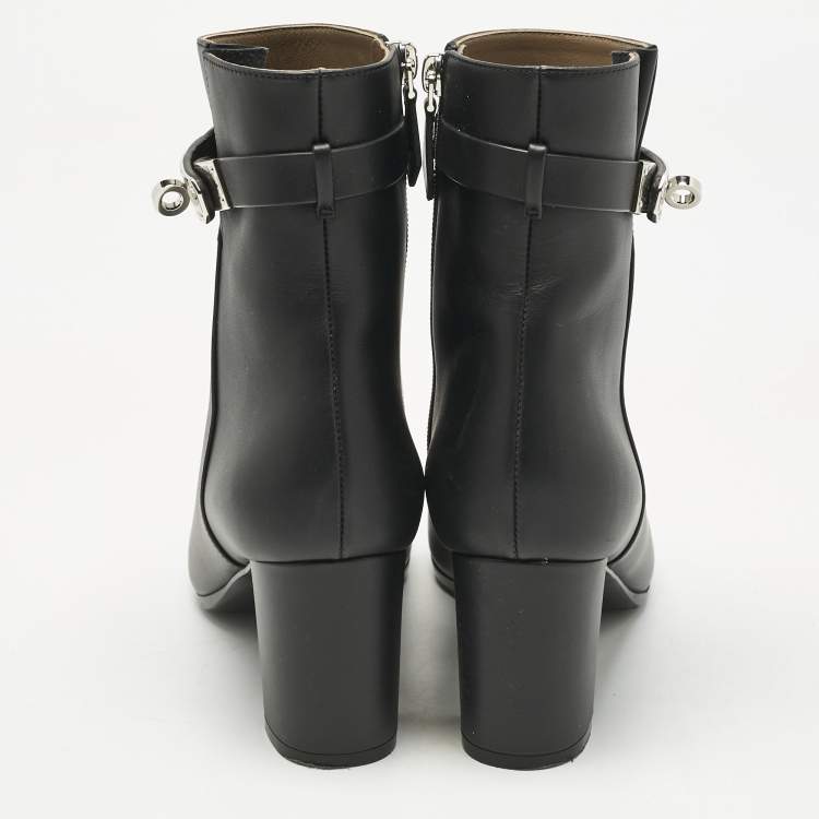 Pre Owned Hermes Black Leather Saint Germain Ankle Boots Size 37.5