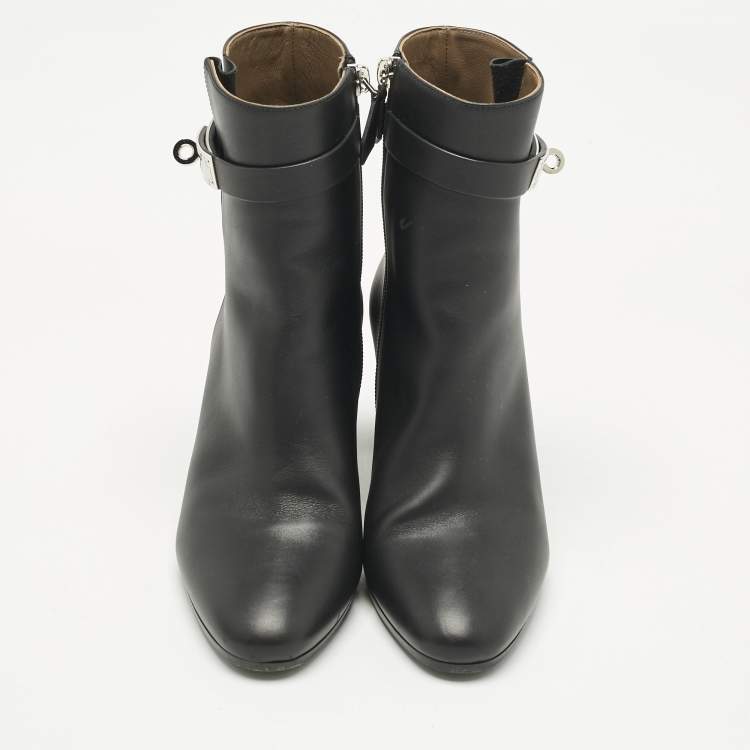 Pre Owned Hermes Black Leather Saint Germain Ankle Boots Size 37.5