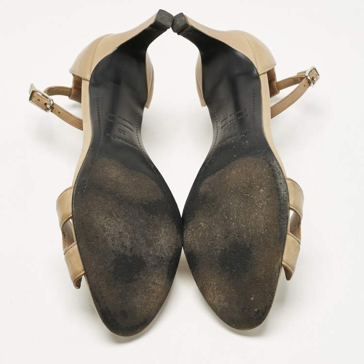 Pre Owned Hermes Beige Leather Premiere Ankle Strap Sandals Size 38