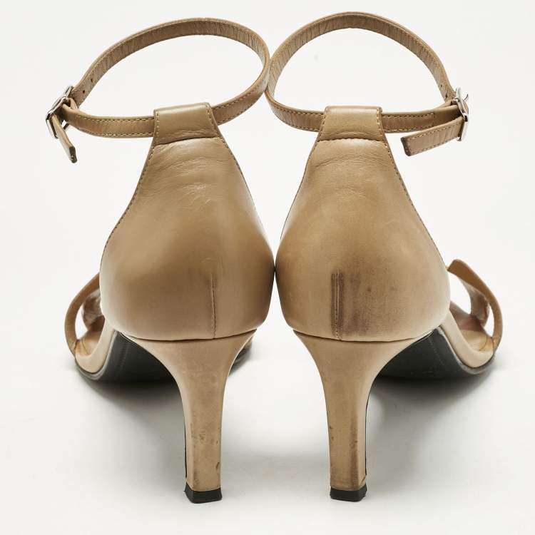 Pre Owned Hermes Beige Leather Premiere Ankle Strap Sandals Size 38