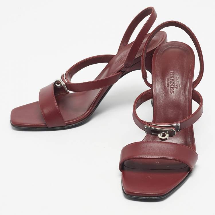 Pre Owned Hermes Red Leather Glamour Slingback Sandals Size 38