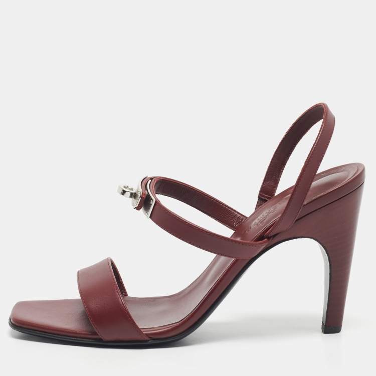 Pre Owned Hermes Red Leather Glamour Slingback Sandals Size 38