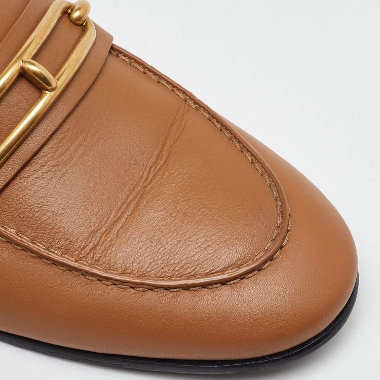 Pre Owned Hermes Brown Leather Colette Slip On Loafers Size 40