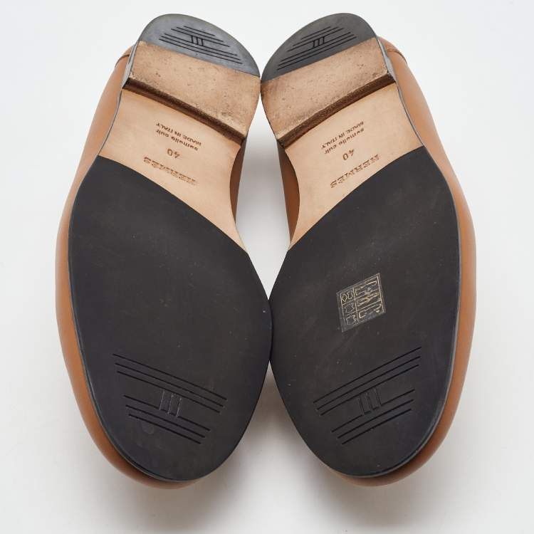 Pre Owned Hermes Brown Leather Colette Slip On Loafers Size 40