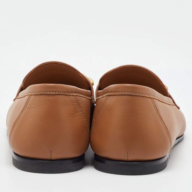 Pre Owned Hermes Brown Leather Colette Slip On Loafers Size 40