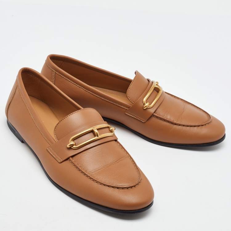 Pre Owned Hermes Brown Leather Colette Slip On Loafers Size 40