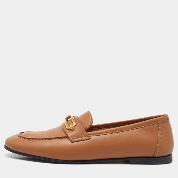 Pre Owned Hermes Brown Leather Colette Slip On Loafers Size 40