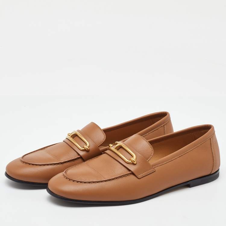 Pre Owned Hermes Brown Leather Colette Slip On Loafers Size 40
