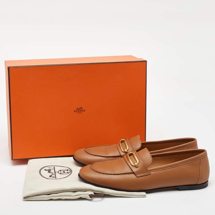 Pre Owned Hermes Brown Leather Colette Slip On Loafers Size 40