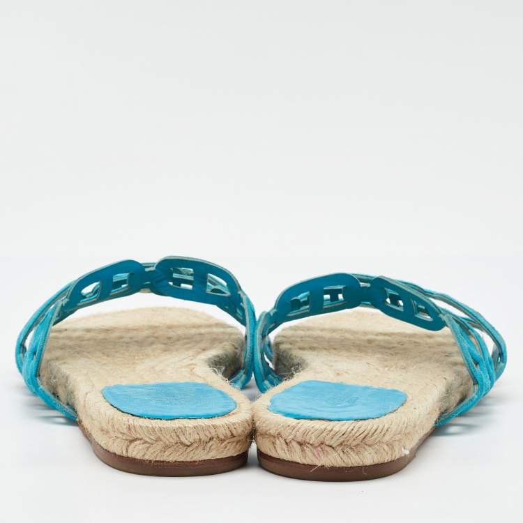 Pre Owned Hermes Blue Suede Thalassa Espadrille Flat Sandals Size 40