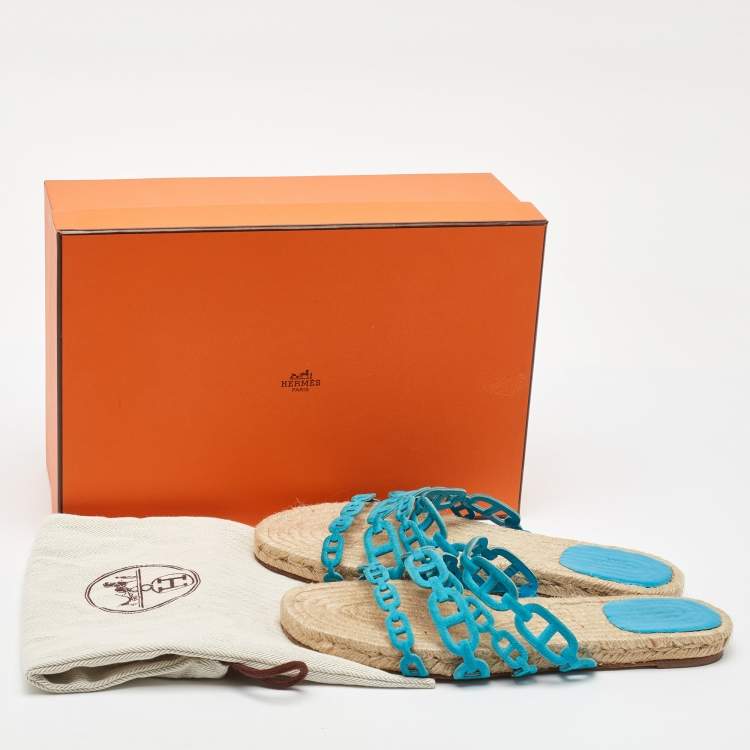 Pre Owned Hermes Blue Suede Thalassa Espadrille Flat Sandals Size 40