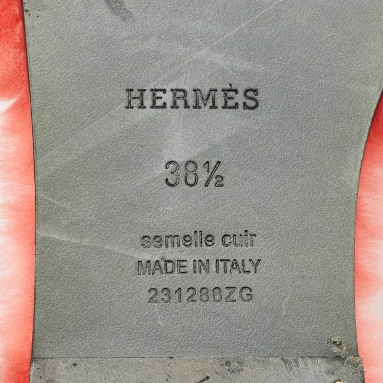 Pre Owned Hermes Red Shearling Fur Oran Flat Sandals Size 38.5