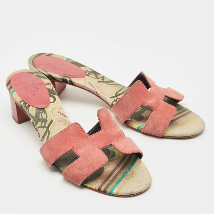 Pre Owned Hermes Pink Suede Oasis Slide Sandals Size 39